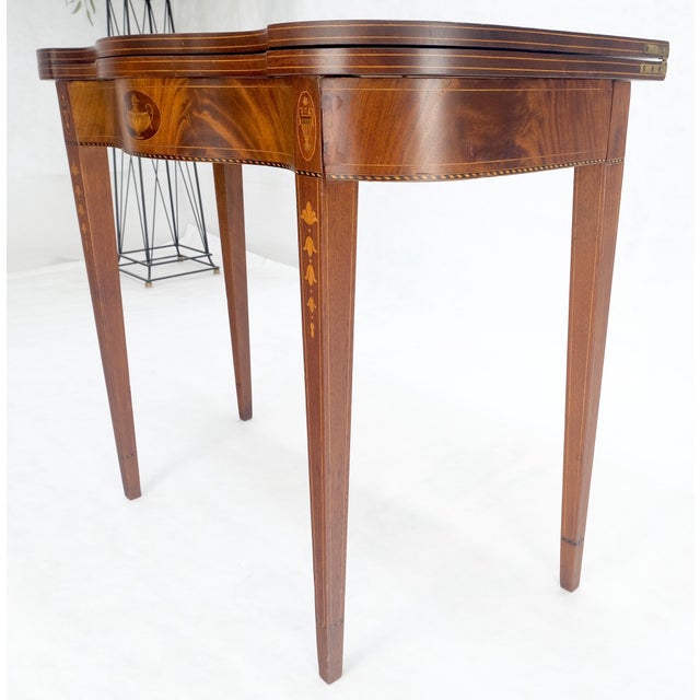 Brown Fine Inlaid Serpentine Front Federal Style Flip Top Console Sofa Table MINT For Sale - Image 8 of 18