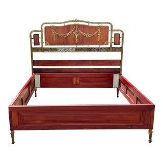 Antique Louis XVI Style Bronze Mounted Mahogany King Size Bed Bedframe For Sale