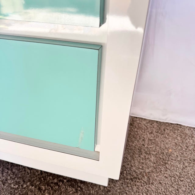 1980s Postmodern White and Turquoise Lacquer Laminate Waterfall Dresser For Sale - Image 13 of 13