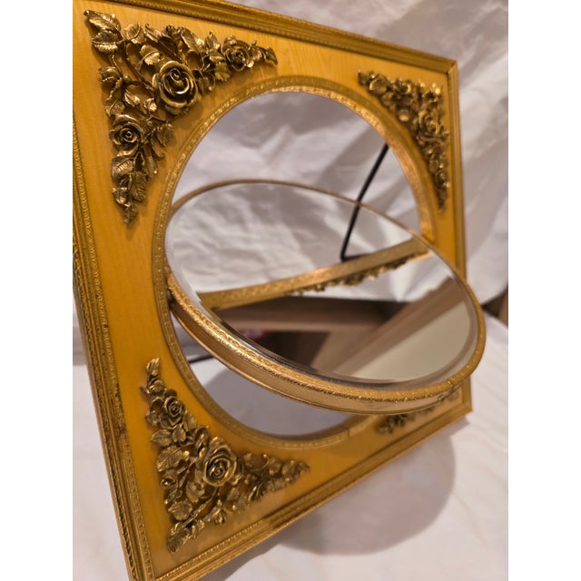 Mid Century Gold Vanity Table Mirror French Ornamentation Reversible For Sale - Image 13 of 15