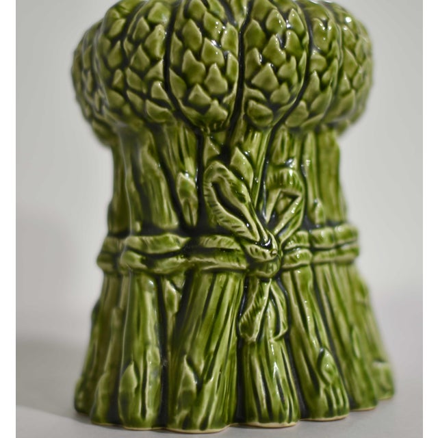 Ceramic Vintage Ceramic Majolica Style Vase With Ribbon Tied Around a Stalk of Asparagus For Sale - Image 7 of 8