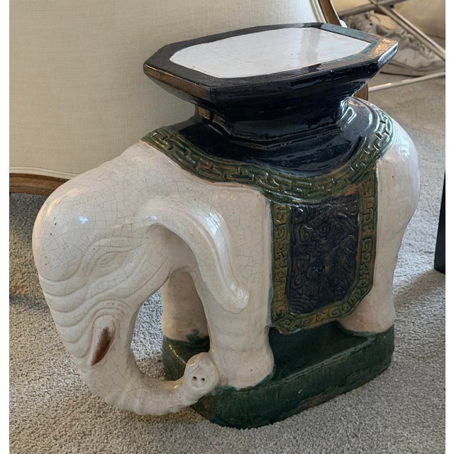 Glazed Ceramic Elephant Garden Seat End Table For Sale - Image 11 of 12