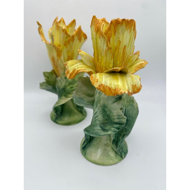 Italian Ceramic Yellow Flower Candle Holders Pair Chairish