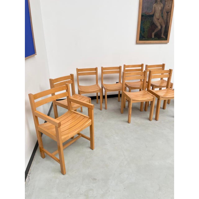 Beech Chairs by Sornay, 1980s, Set of 9 For Sale - Image 15 of 18