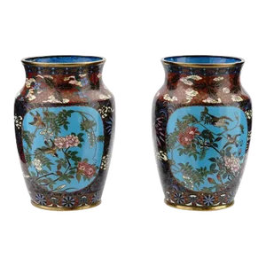 Pair of Late 19th Century Japanese Cloisonne Enamel Amphora Shaped Vases