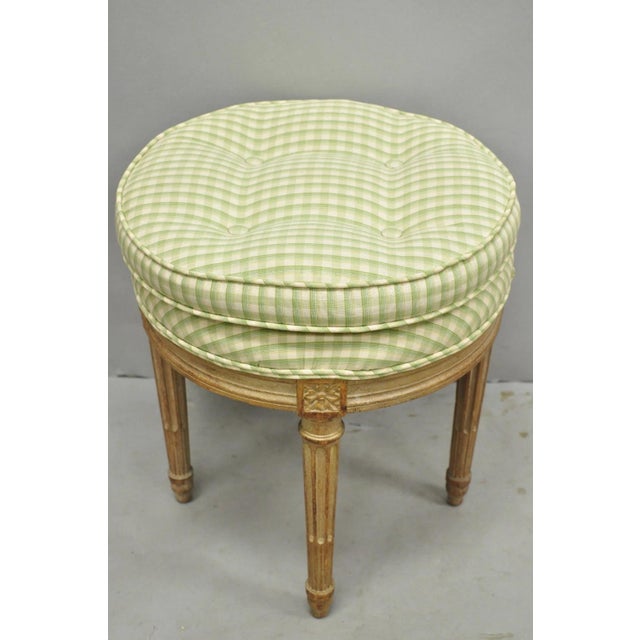Vintage French Country Louis XVI Style Round Seat Carved Vanity Stool Chair For Sale - Image 11 of 11