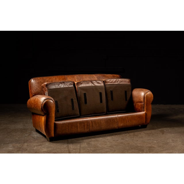 Vintage Leather Club Sofa in Brown For Sale - Image 4 of 7