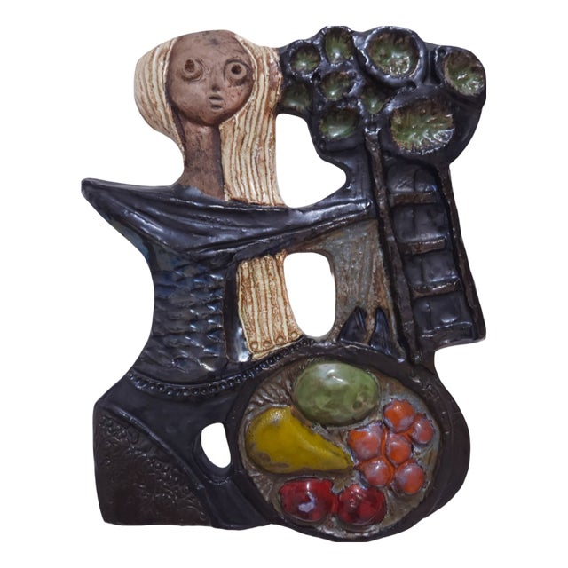 Mid-Century Art Pottery Wall Tile by Elisabeth Vandeweghe, Belgium, 1960s For Sale