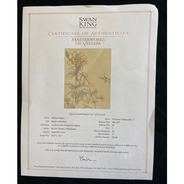 Impressionist Michael Parkes "Shade of the Rose" Archival Inks Printed on Vellum Hand Signed For Sale - Image 3 of 9
