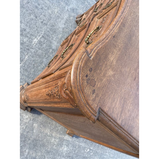 19th Century Carved Bell Flower European 3 Draw Chest Commode Dresser Brass Pull For Sale - Image 11 of 12
