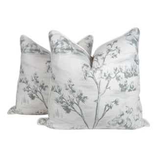 Designer Fabricut Arbe Toile Tree Botanical Linen Pillow Covers 22x22, a Pair For Sale