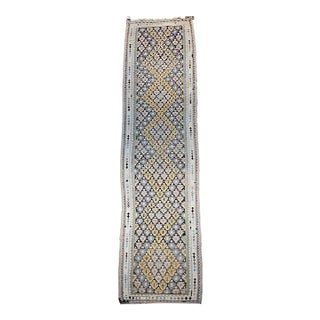 Vintage Persian Qazvin Tribal Kilim Runner, Handwoven Allover Paisley Pattern, Brown & Ivory, 4’ x 18’ For Sale