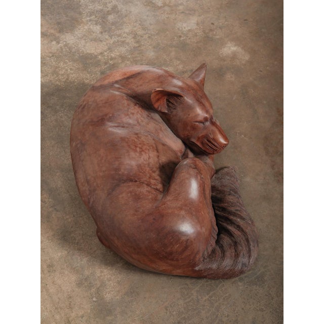 Art Deco Hand-Carved Wooden Sleeping Dog Sculpture in Curled Form For Sale - Image 3 of 5