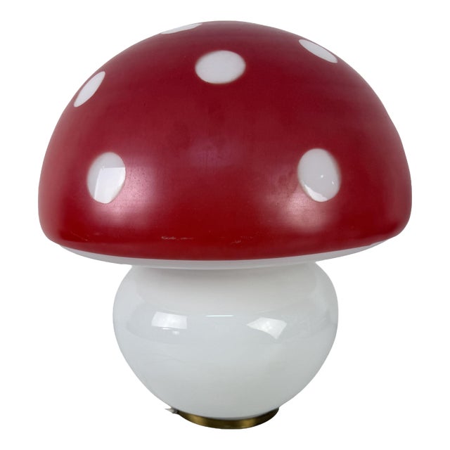 Mushroom Table Lamp in Murano Glass and Brass Base, 1970s For Sale