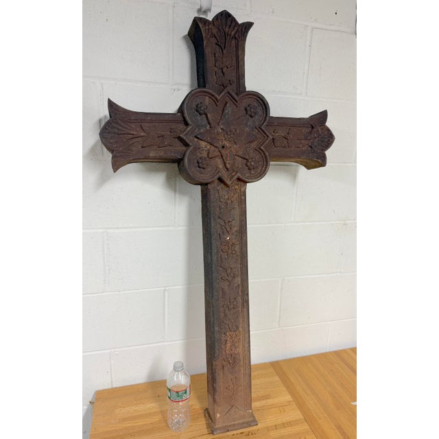 Huge Antique Industrial Outdoor Cast Iron Religious Catholic Crucifix Cross For Sale - Image 4 of 15