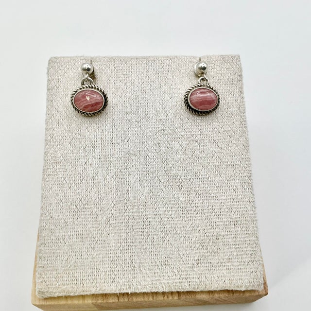 Bubble Gum 1970s Vintage Southwestern Boho Chic Judith Jack Sterling & Pink Rhodochrosite Drop Dandle Earrings - A Pair For Sale - Image 8 of 8