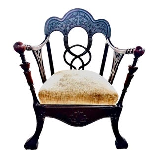 Late 19th Century Victorian Infinity Loop Handmade Walnut Chippendale Armchair For Sale