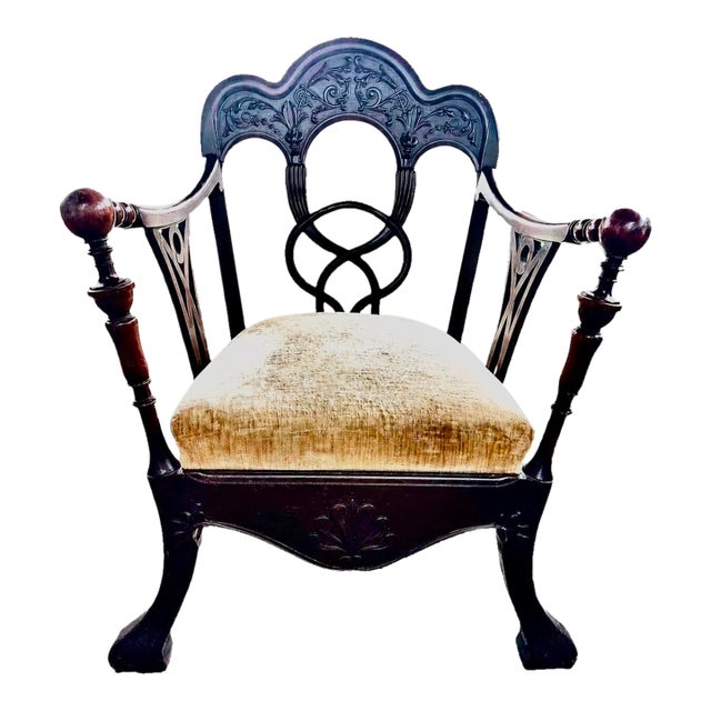 Late 19th Century Victorian Infinity Loop Handmade Walnut Chippendale Armchair For Sale