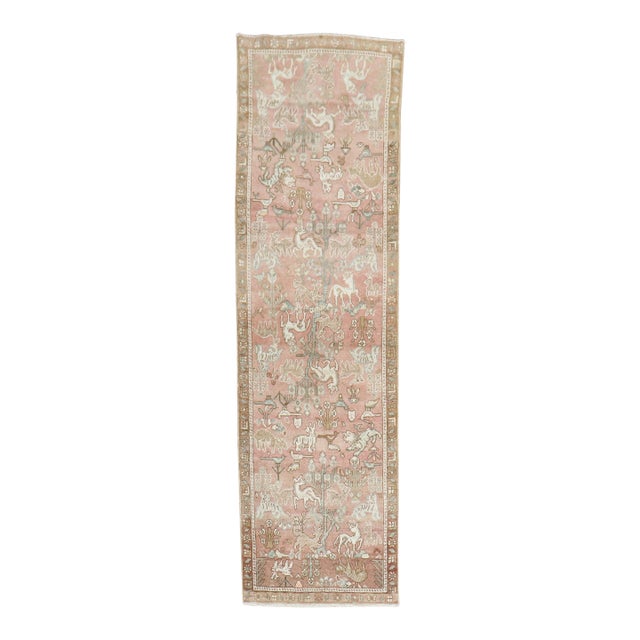 1940s Persian Animal Pictorial Pink Color Runner - 2'9" x 9'8" For Sale
