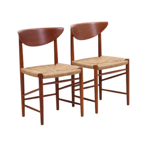 Mid-Century Danish Teak and Cord Chairs by Peter Hvidt & Orla Molgaard-Nielsen, Set of 2 For Sale