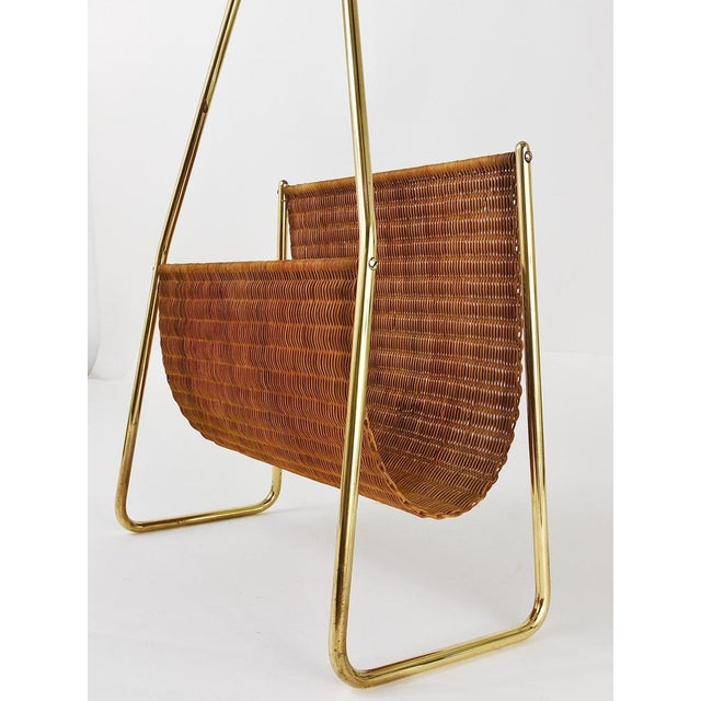 Mid-Century Magazine Rack in Brass and Woven Cane in the style of Carl Auböck, Austria, 1950s For Sale - Image 13 of 18