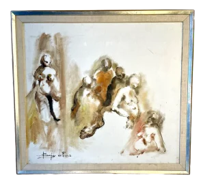 Mid 20th Century Abstract Figurative Oil Painting, Framed