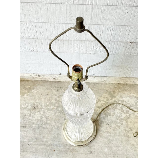 1970s Vintage Cut Crystal & Gold Tone Metal Table Vase 29” Hollywood Regency Great vintage condition. No chips to crystal...