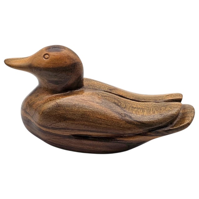 Figurative Roy A. Parfait Hand-Carved Duck Sculpture Signed Folk Art Wood Carving For Sale - Image 3 of 12