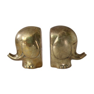 Vintage Brass Elephant Bookends - A Pair For Sale