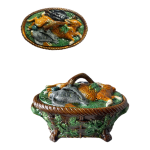 English Majolica Bunny Dish