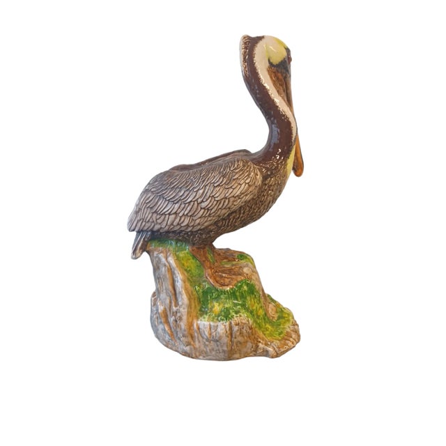 Vintage Glazed Ceramic Pelicab on stump. Signed and dated Townsend 1971 on back on pelican