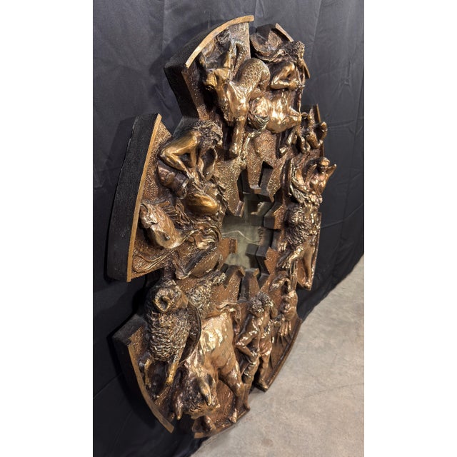 Mid-Century Modern Vintage c.1970's Finesse Originals Gold Zodiac Astrology Mirror / Wall Sculpture in Fiberglass For Sale - Image 3 of 9