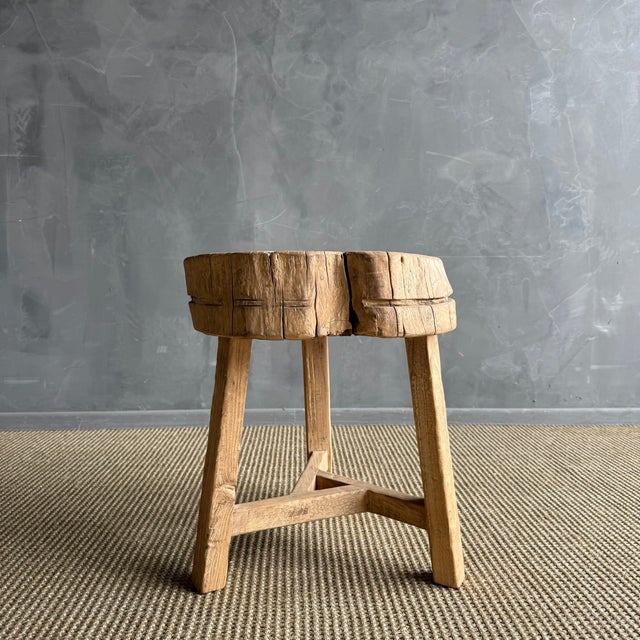 Vintage Elm Wood Chop Block Table #2d9 For Sale - Image 4 of 8