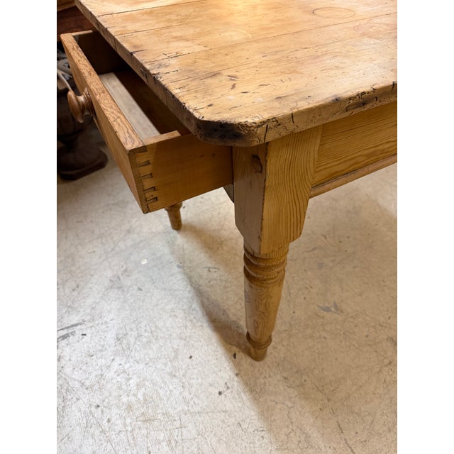 English Antique Pine Farm Table With Drawer at Each End. Great Patina For Sale - Image 3 of 10