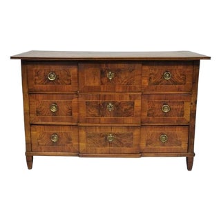 Antique Italian Biedermeier Burr Walnut 3 Drawer Commode Dresser Chest of Drawer For Sale