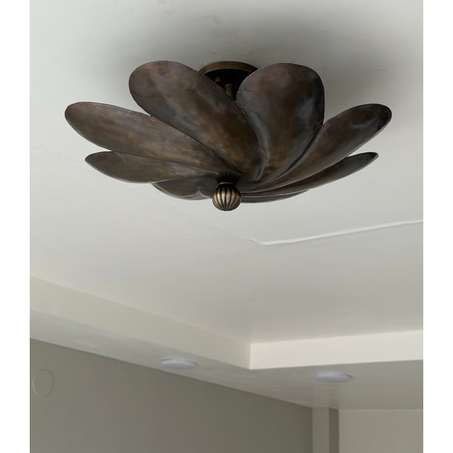 Handmade Brass Flower Flush Mount Ceiling Light For Sale - Image 9 of 9