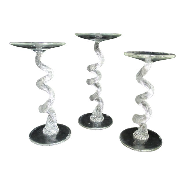 Harry Stuart RPM Studio Art Glass Snake Coil Twist Spiral Stem Candleholder Set For Sale