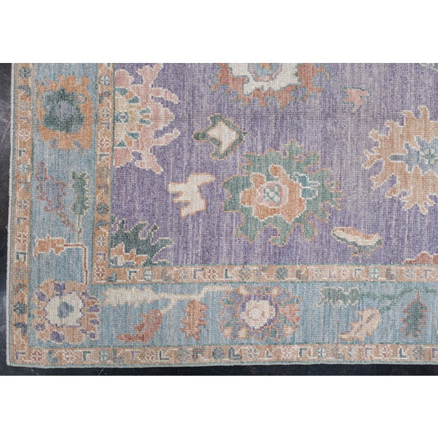 Purple Turkish Oushak Rug Purple & Blue Floral Handwoven Wool Rug 4'11" X 6'10" For Sale - Image 8 of 9
