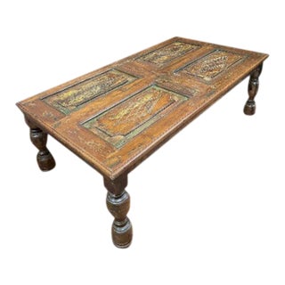 1920s Antique Plantation Style Coffee Table Rustic Decor 57.5 For Sale