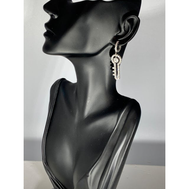 Transparent 3.2 Ct Diamond Drop Cocktail Key Shape Earrings in 14 Karat White Gold 8 Grams For Sale - Image 8 of 18