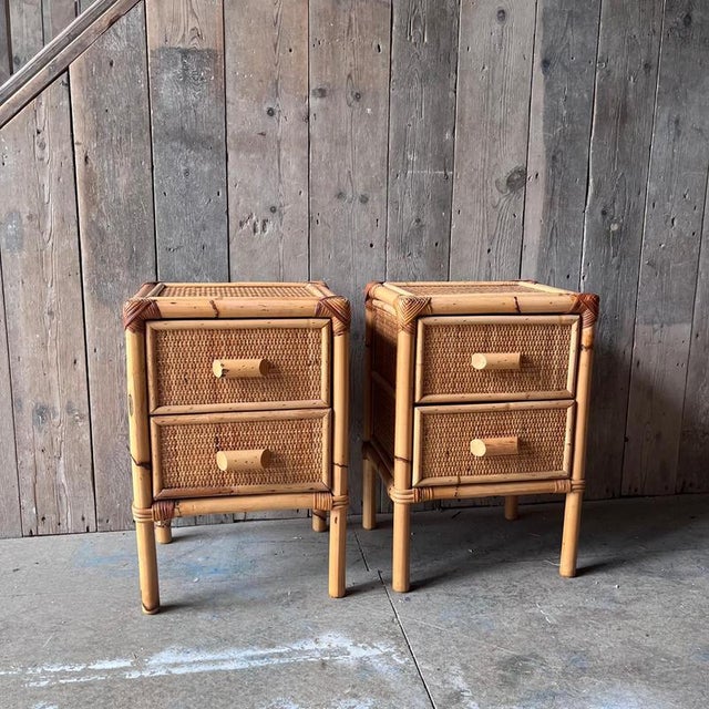 Bamboo and Cane Nightstands with Drawers, Set of 2 For Sale - Image 10 of 11