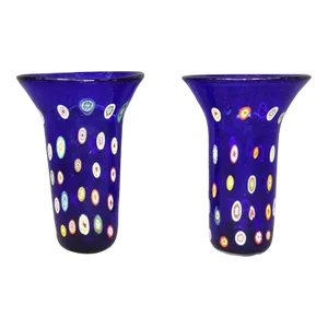 Mid-Century Modern Italian Art Glass Murano Multi Colored Blue Vases - A Pair
