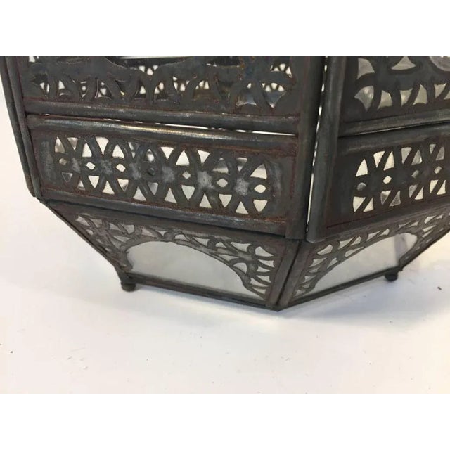 Moroccan Moroccan Moorish Metal and Clear Glass Candle Lantern For Sale - Image 3 of 11