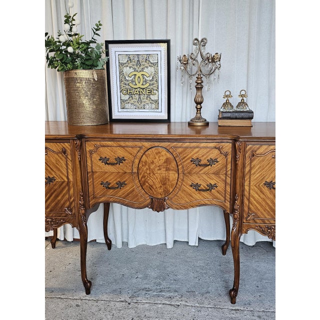 1930s Burl Wood / Veneer Sideboard Buffet, Louis XV Style, 1930's Sideboard Cabinet For Sale - Image 5 of 18