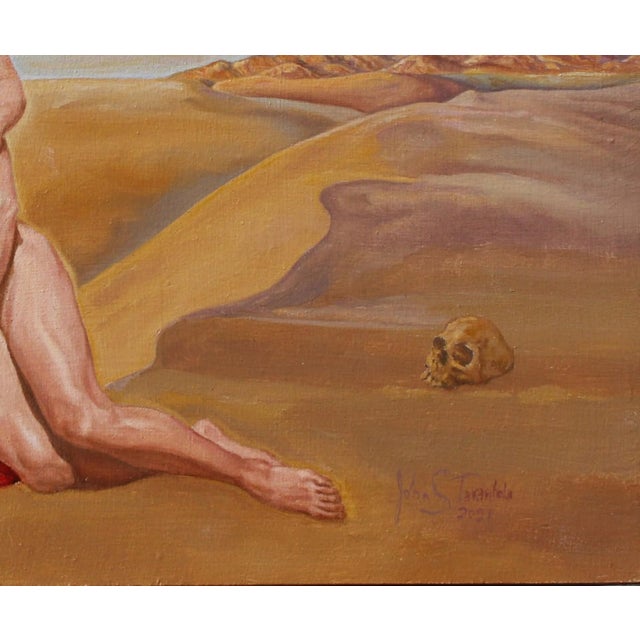 Pieta by John Tarantola | Oil on Panel Depiction of two male figures in a desert setting. For Sale - Image 4 of 4