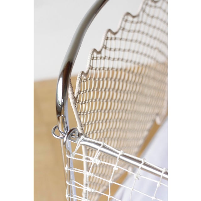 Bauhaus Vintage Childrens Bed in Tubular Steel, Rattan and Mesh, 1960s For Sale - Image 3 of 9