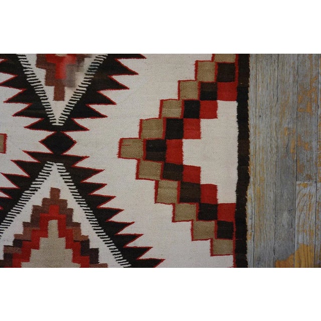Beige 1930s White Zig Zag Antique American Native Navajo Carpet 3'4" X 5'2" Handwoven Wool Rug For Sale - Image 8 of 9