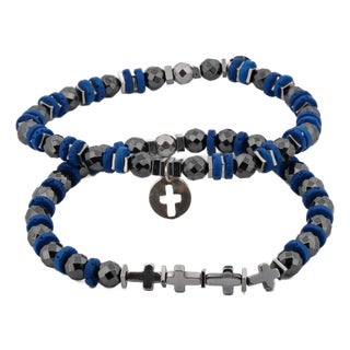 Good Vibes Spiritual Beaded Sterling Silver Cross Bracelet Set For Sale
