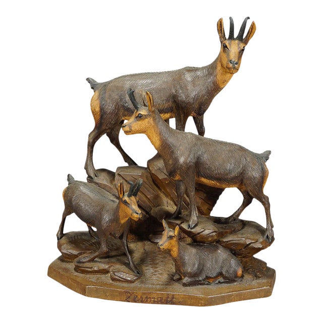 1900s Carved Wood Chamois Family by Ernst Heissl For Sale