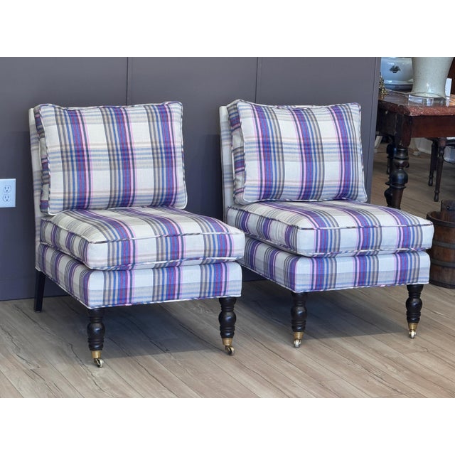 Vintage Pair of Custom-Upholstered English-Style Slipper Chairs For Sale - Image 4 of 10